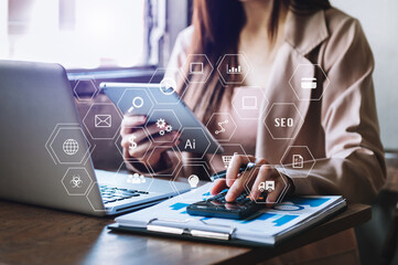 Social media and Marketing virtual icons screen