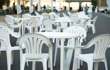 tables and chairs in a restaurant