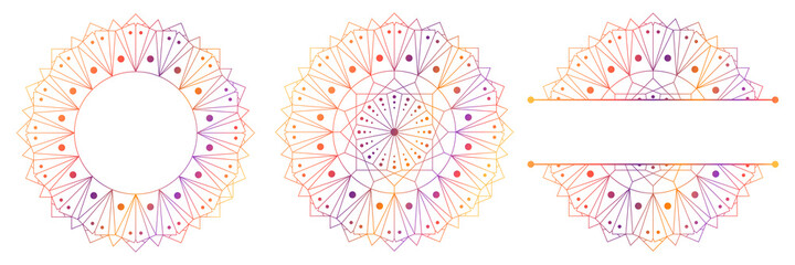 Set of flower mandalas. Split pattern in form of mandala for Henna Mehndi or tattoo decoration. Decorative ornament in ethnic oriental style, vector illustration.	
