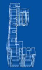 Fototapeta na wymiar Wire-frame model of a multi-storey building