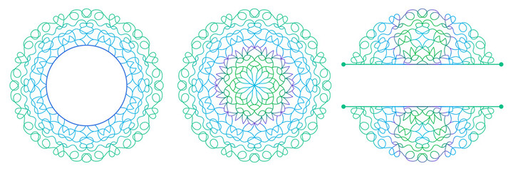 Set of flower mandalas. Split pattern in form of mandala for Henna Mehndi or tattoo decoration. Decorative ornament in ethnic oriental style, vector illustration.	
