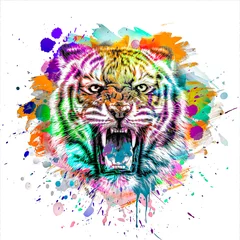Deurstickers tiger head illustration © reznik_val