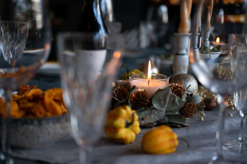 Beautiful autumnal table prepared for Thanksgiving 