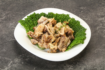 Baled lamb meat in the bowl