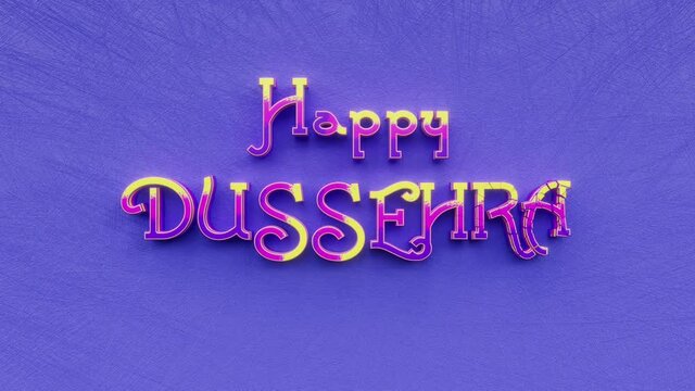 Happy Dussehra text inscription, Vijaya Dashami, Dasara, or Dashain and holiday marking the triumph of Rama, indian festival, decorative animated lettering, festive greeting card motion background