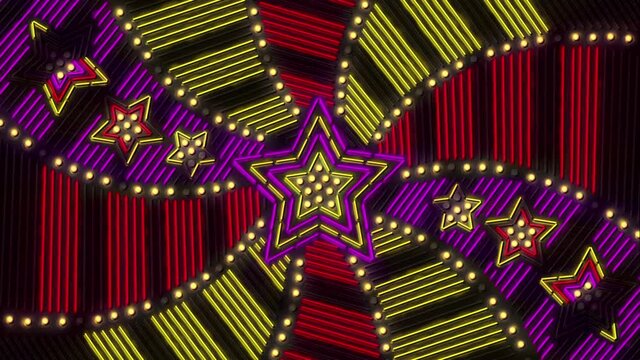 Psychedelic neon sign animation in red, pink, yellow. For celebrations, music, disco, nightclub, party, casino etc. There are numerous short loopable sections.