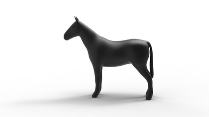 black horse Side view with shadow 3d render