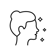 Woman Profile Line Icon. Lady with Beauty Face and Hairstyle Linear Pictogram. Female Face in Side View Outline Icon. Editable Stroke. Isolated Vector Illustration