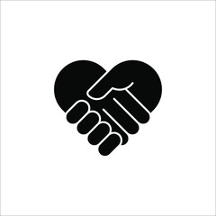 Fototapeta premium Handshake black silhouette icon in heart shape vector illustration. eps 10