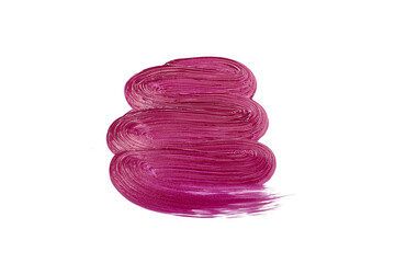 Red stroke brush lipstick or paint on white empty background. Cosmetics or acrylic stains for decoration and design.