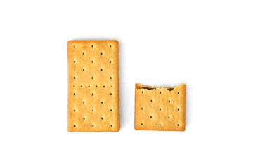 Cracker sandwich with chocolate filling isolated on white background.