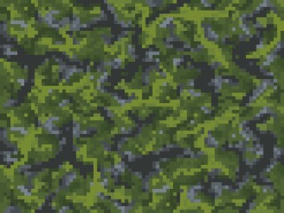 Fototapeta na wymiar Khaki camouflage pixel game cubic background pattern with grass and ground blocks. 8bit pixels or computer game level for craft underground, camouflage cubic blocks vector background
