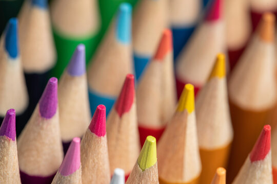 Close up picture of colored pencils. An image with a shallow depth of field.