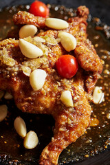 Chicken seasoned with garlic and soy sauce