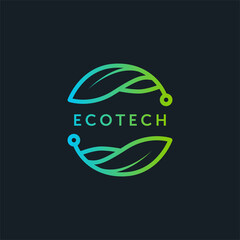 biotechnology line art logo design. ecological technology with leaf circle symbol line art badge logo template vector illustration design