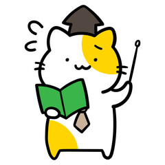 困惑する教授になったかわいいねこのキャラクターの手書き風イラスト