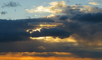 Dramatic black clouds in the sky at sunset,  natural background