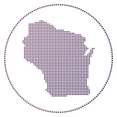 Wisconsin digital badge. Dotted style map of Wisconsin in circle. Tech icon of the us state with gradiented dots. Authentic vector illustration.