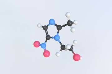 Metronidazole molecule. Isolated molecular model. 3D rendering