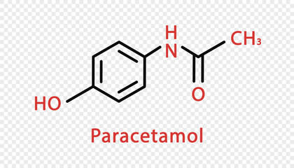 Paracetamol chemical formula. Paracetamol structural chemical formula isolated on transparent background.