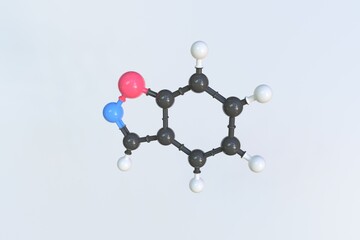 Benzisoxazole molecule. Isolated molecular model. 3D rendering