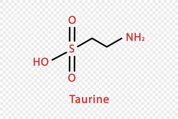 Taurine chemical formula. Taurine structural chemical formula isolated on transparent background.