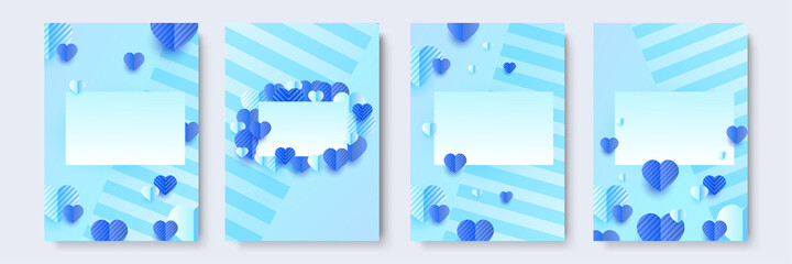 Valentine square bright blue Papercut style Love card design background. Design for special days, women's day, birthday, mother's day, father's day, Christmas, and wedding.