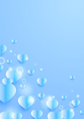 Valentine's day universal love heart poster background. Happy Valentine day glow blue Papercut style Love card design background