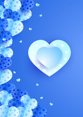 Beautiful heart blue Papercut style Love card design background