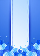 Valentine's day blue Papercut style Love card design background. Design for special days, women's day, birthday, mother's day, father's day, Christmas, and wedding.