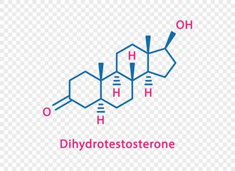 Dihydrotestosterone chemical formula. Dihydrotestosterone structural chemical formula isolated on transparent background.