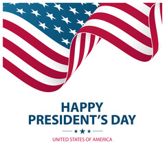 Presidents day. United States Happy President's Day celebrate card with waving American national flag. Washington's birthday card. USA national holiday. Vector illustration.