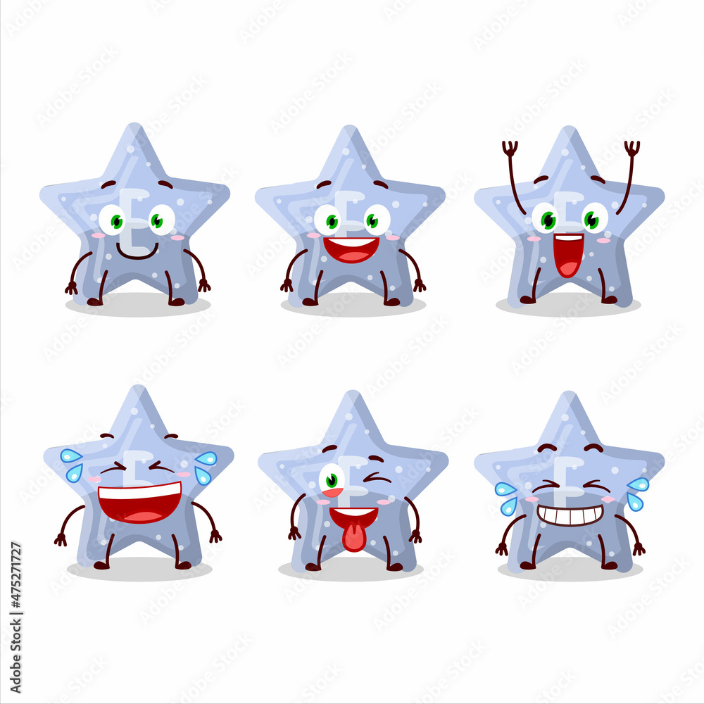 Wall mural Cartoon character of star blue gummy candy E with smile expression