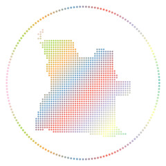 Fototapeta na wymiar Angola digital badge. Dotted style map of Angola in circle. Tech icon of the country with gradiented dots. Beautiful vector illustration.