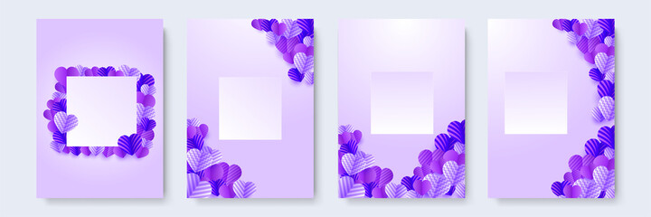 Happy Valentine day purple Papercut style Love card design background. Design for special days, women's day, birthday, mother's day, father's day, Christmas, and wedding.