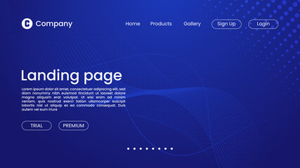 Abstract Blue technology concept background with wavy line particle elements for landing page, homepage, website - obrazy, fototapety, plakaty