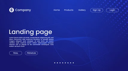 Fotobehang Abstract Blue technology concept background with wavy line particle elements for landing page, homepage, website © BoBloob