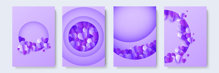 Love in circle Purple Papercut style Love card design background. Design for special days, women's day, birthday, mother's day, father's day, Christmas, and wedding.