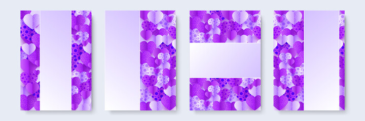 Valentine's day universal love heart poster background. Happy Valentine day purple Papercut style Love card design background