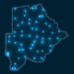 Botswana network map. Abstract geometric map of the country. Digital connections and telecommunication design. Glowing internet network. Charming vector illustration.