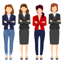Businesswoman face less character set team standing together and posing isolated