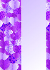 Valentine's day universal soft pastel purple love heart poster background. Happy Valentine day purple Papercut style Love card design background