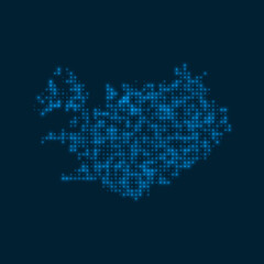 Iceland dotted glowing map. Shape of the country with blue bright bulbs. Vector illustration.