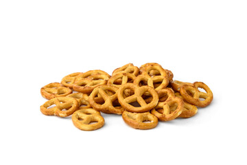 Mini salty pretzels isolated on white background.