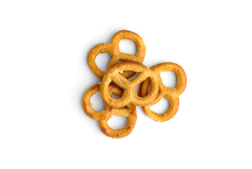 Mini salty pretzels isolated on white background.