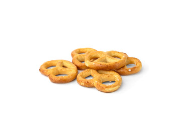 Mini salty pretzels isolated on white background.