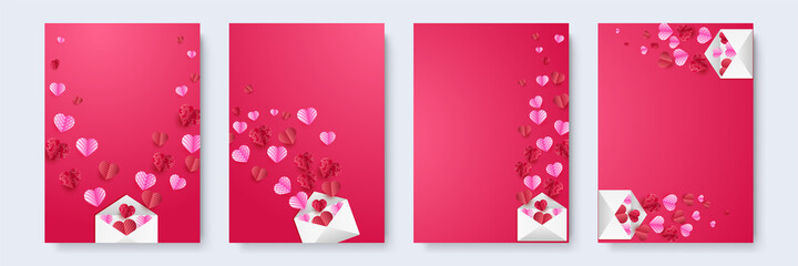 lovely envelope Red pink Papercut style Love card design background