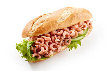 Baguette sandwich with shrimps and vegetables