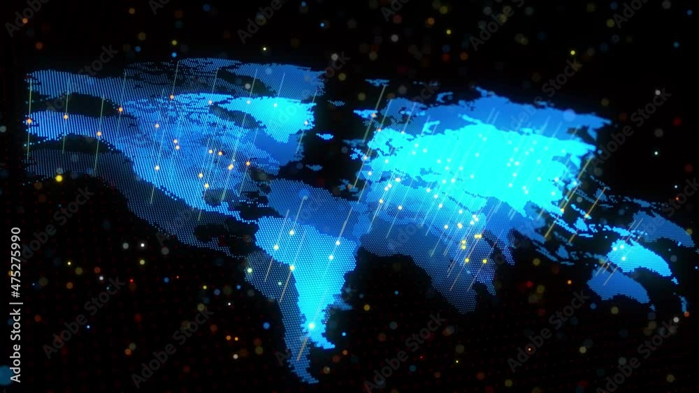 Poster Background animation of world map. Global network.