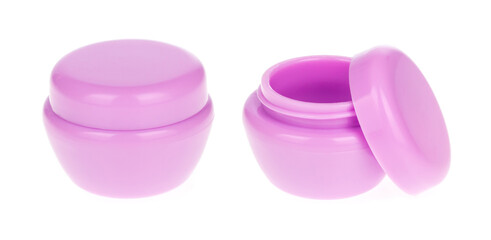 Set of Empty Cosmetic Jars Packaging Small isolated on white background.